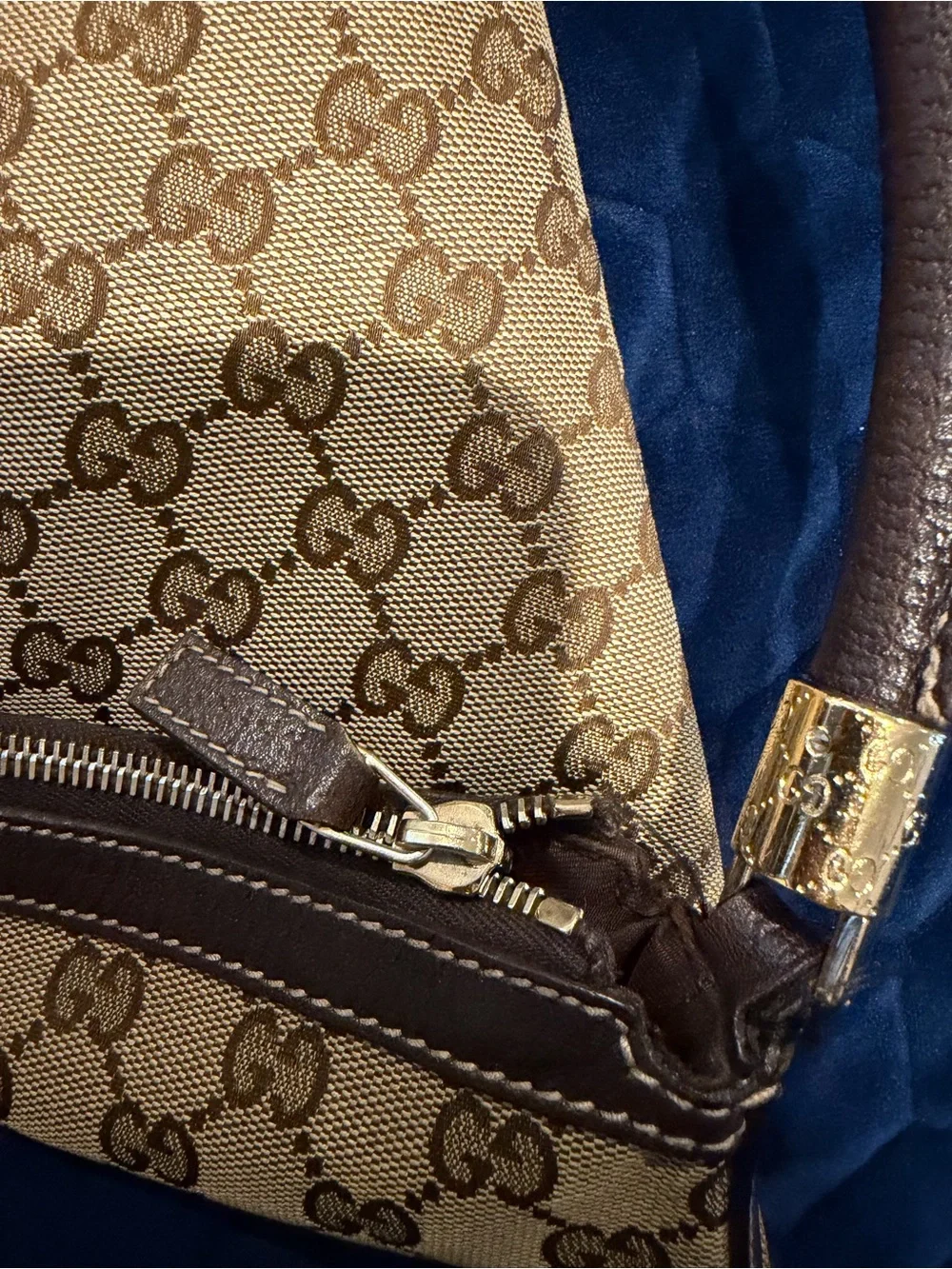 Gucci Beige Monogram Canvas Shoulder Bag with Brown Trim